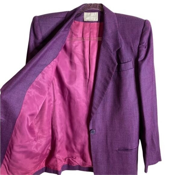 Vintage 70s-80s Schrader Separates Wool Skirt Suit Pink & Purple Est. M - Picture 7 of 16